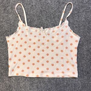PacSun PacCares Cami Tank Top Wmns Large White Daisy Floral Waffle Knit Coquette